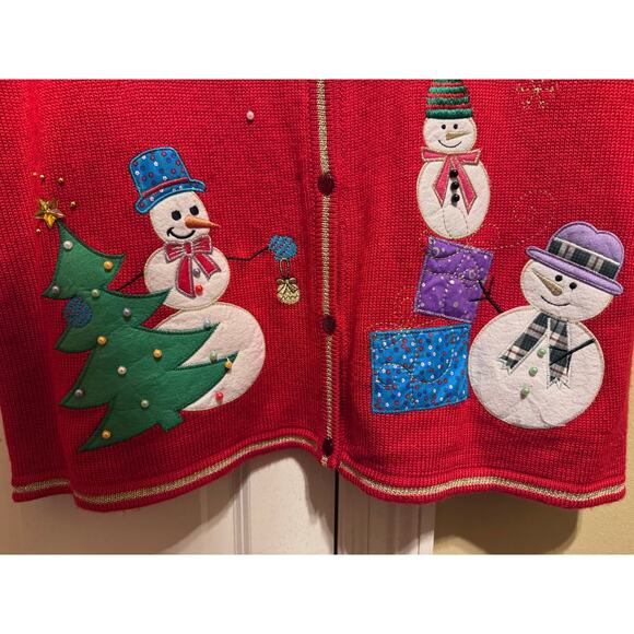 Ugly Christmas Sweater Vest Red Snowman Gold Pearls Plus Size 2X (20) - Picture 2 of 10